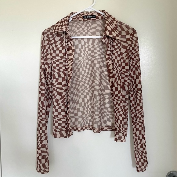 Trendy, sheer, brown, buttoned top y2k - Picture 2 of 3